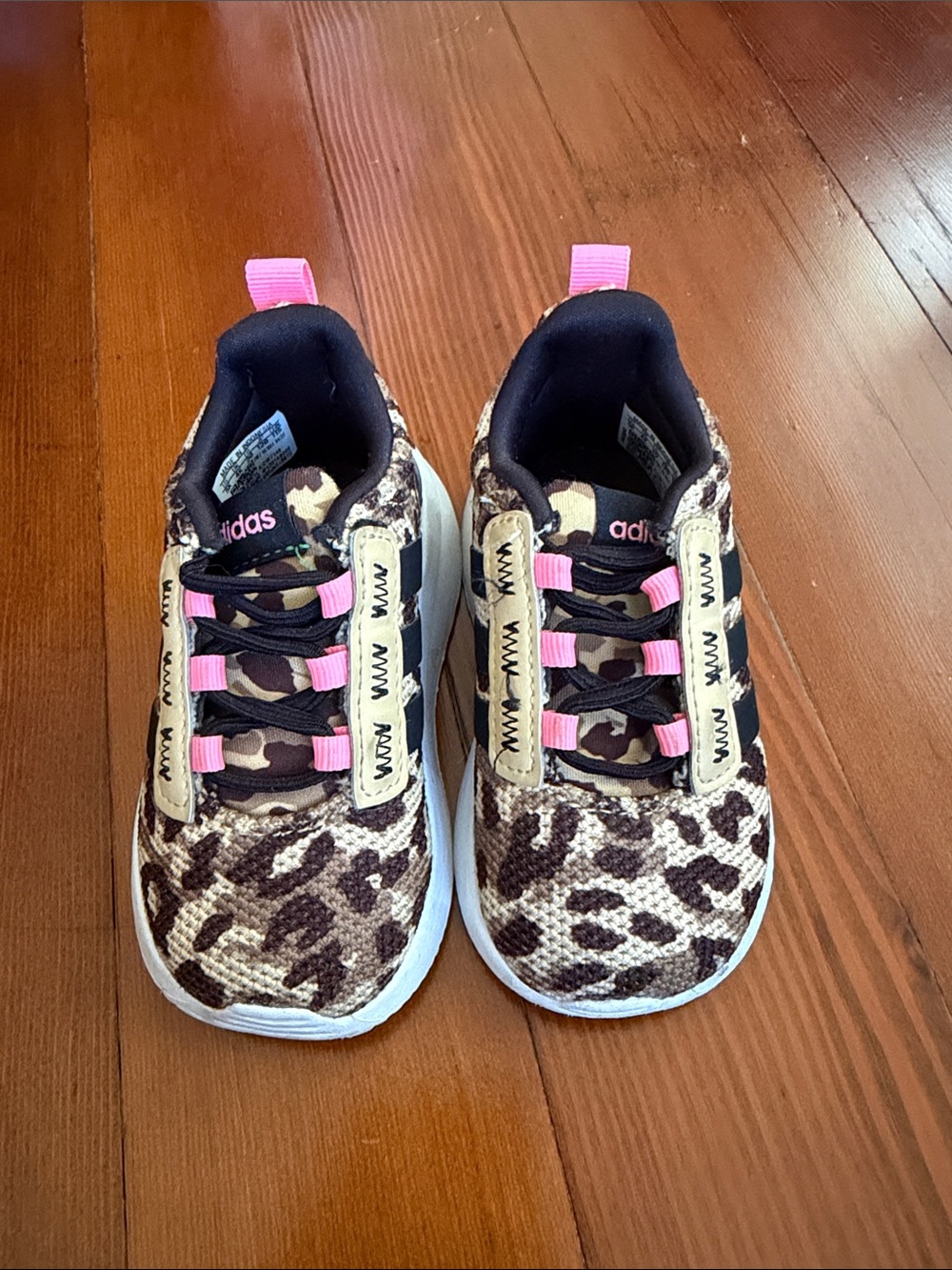 adidas Kids Leopard Print Sneakers with Pink Accents